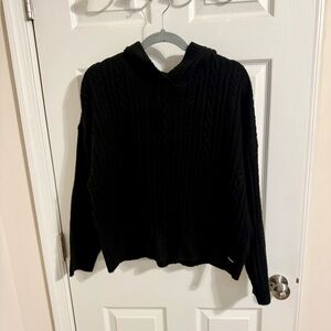 NWT DKNY Midnight Black Cable Knit Sweater w/hoodie